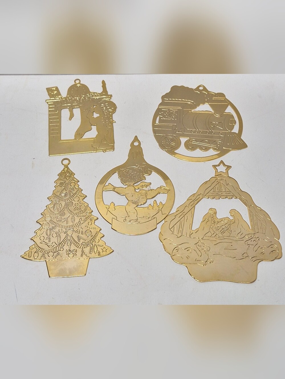 Gold tone /Brass Christmas ornament bundle of 5